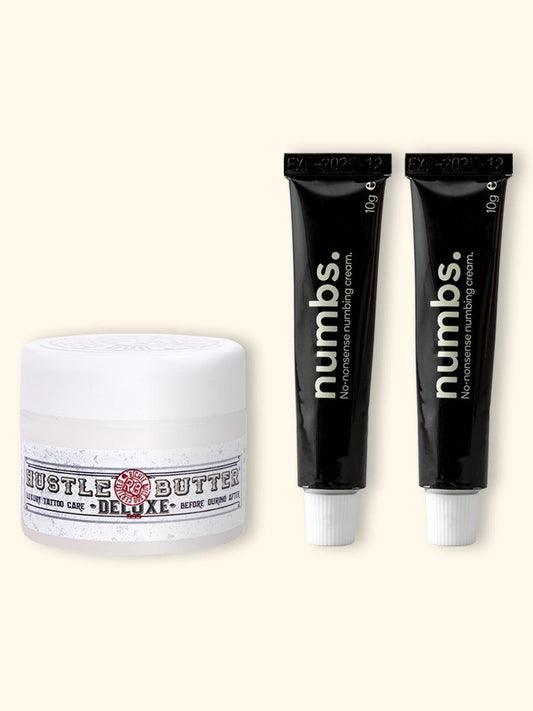 Numbs. Tattoo Numbing Cream & Hustle Butter Aftercare 3pc Bundle